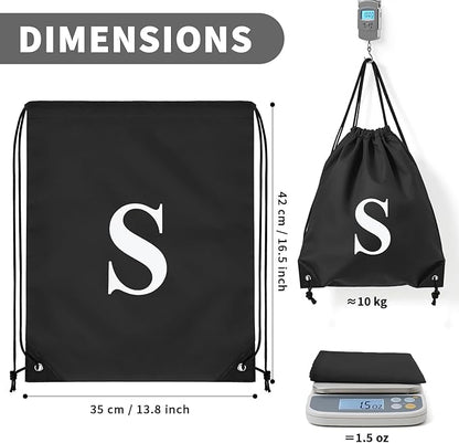 ZOMFELT 6Pcs Drawstring Backpack Drawstring Gym Bags, Foldable Draw String Backpack with Multiple Colors and Letters, Lightweight Polyester Cinch Bag for Gift, Beach, Sports, Travel, Swim (Letter S)