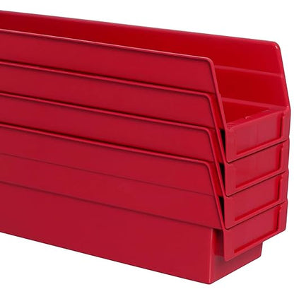 Akro-Mils 30120 Plastic Shelf Bins, Heavy Duty Storage Bins for Garage, Closet, and Drawer Organization, 12-Inch x 4-Inch x 4-Inch, Red, 24-Pack