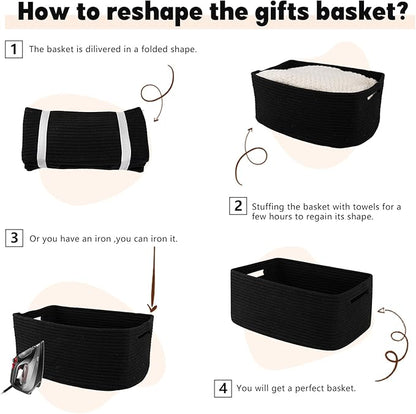 OIAHOMY Storage Basket for Shelves, Closet Cube Storage Bins Baskets for Clothes Blanket Towels, Baby Nursery, Toy Baskets Box, Woven Rope Basket, 15.75*11.81*7.09 IN, 2 Packs Black