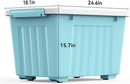 Nazhura 97 Quart Plastic Storage Bin, Blue Stackable and Nestable Storage Boxes with White Lids and Secure Latching Buckles, Large Storage Container, 97 Qt-4 Pack (Blue, 97Quart-4Pack)