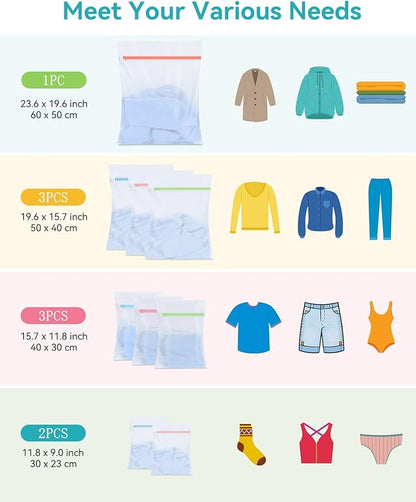OTraki 9 PCS Mesh Laundry Bags for Delicates 4 Sizes Laundry Bags Mesh Wash Bags with Zipper Clothing Washing Bags Reusable Travel Storage Organize Bag for Clothes Underwear Bra Lingerie Socks Toy
