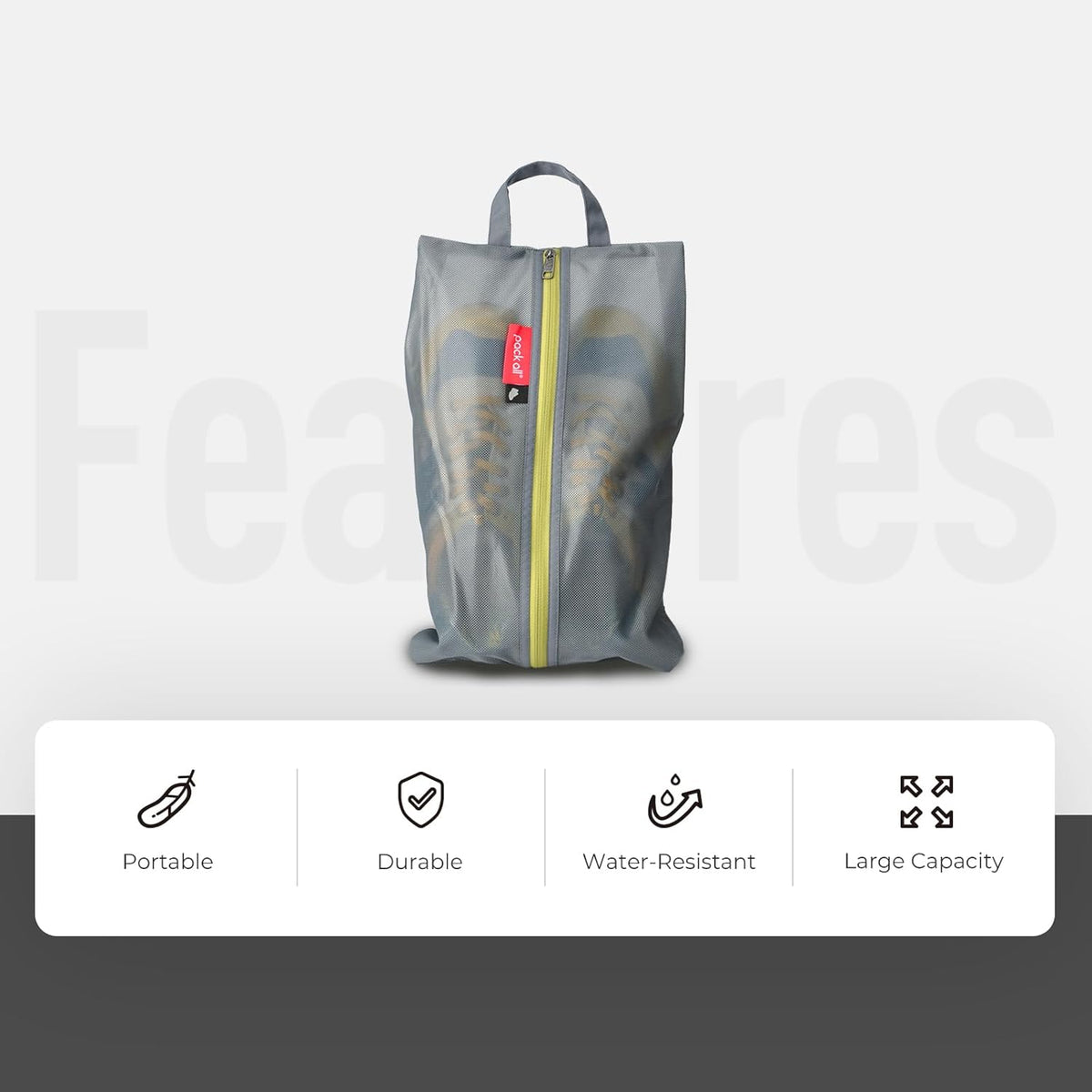 pack all Shoe Bag for Travel, Water-Resistant Shoe Pouch for Gym, Odor-Resistant Soccer Cleats Bag for Sport (Grey, 1-Pack)