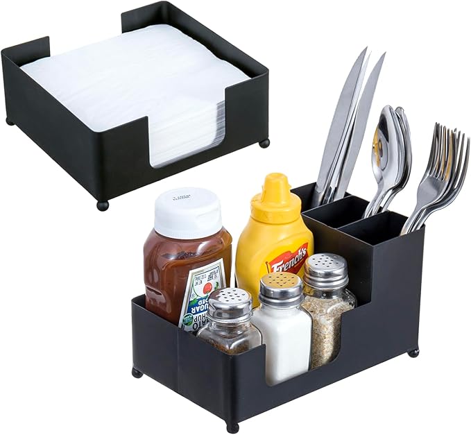 MyGift Modern Brass Tone Metal Tabletop Commercial Folded Paper Towel Holder Dispenser Tray (Matte black set)