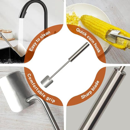 2025 New Long Handle Stainless Steel Corn Stripping Tool, Easy Clean Corn Cob Peeler Corn Peeler Tool, Corn Peeler Stainless Steel Splitter Tool Suitable for Home Kitchen (A-1Pcs)