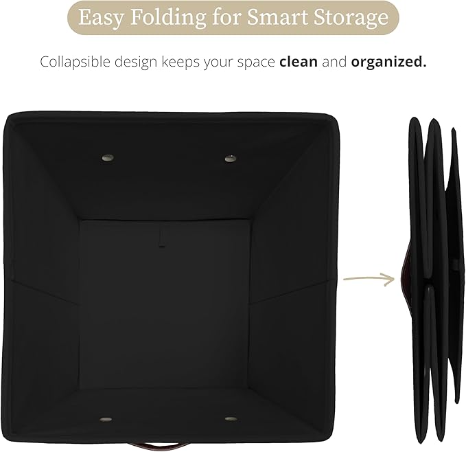 DECOMOMO Storage Bins, Cube Storage Bin with Labels, Fabric Storage Cubes for Shelves (10.5" x 11" / 6pcs, Black)