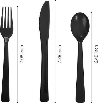 EI 360pcs Black Plastic Silverware,Disposable Cutlery,Plastic Silverware Heavy Duty,Plastic Spoons and Forks include 120pcs Forks,120pcs Spoons and 120pcs Knives,for Holiday, Birthday, Party