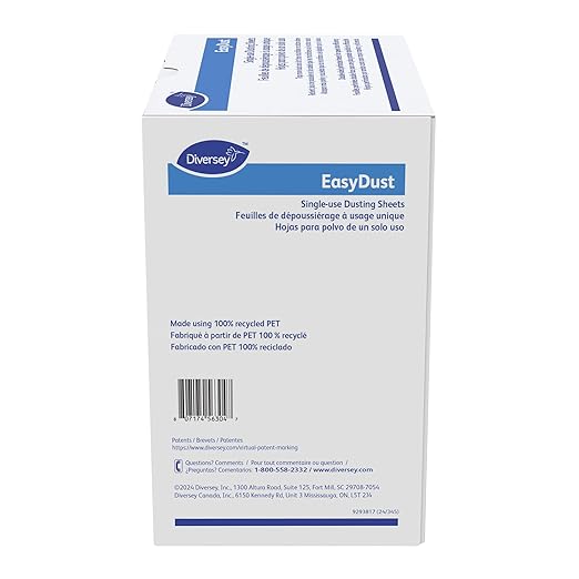 Diversey 9292466 EasyDust Single-use Dusting Sheets, Disposable Multisurface Cleaning Wipes for Floors, Dust Wipes Trap Dirt, Unscented 5x6-inch Sheets, 250-Sheets, 1-Box