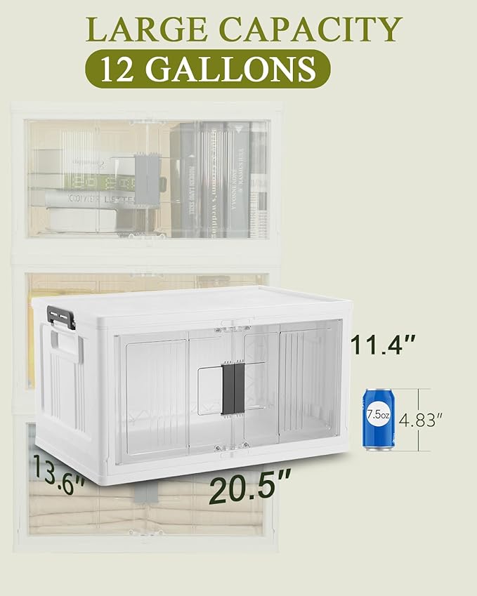 OlarHike 48QT Lockable Storage Bins with Lids - Folding Storage box with Doors and Wheels, Collapsible Plastic Storage Bins for Closets, Stackable Storage Organizer, Storage Containers, 4 Pack Cubes