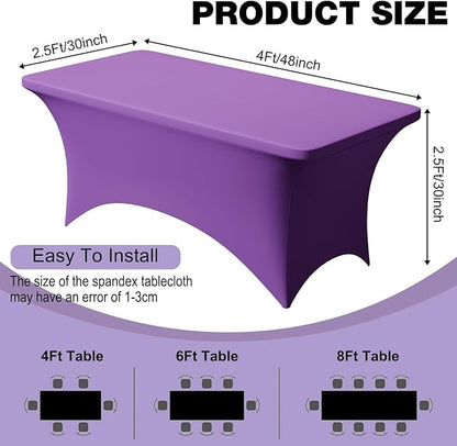Trlyc 2 Pack 4FT Spandex Table Cloth - 48 x 30 Inch Rectangular Stretch Tablecloth, Wrinkle Resistant Scretch Table Cover for Wedding, Party, Banquet, Picnic, Outdoor Decoration (2Pcs,Purple)