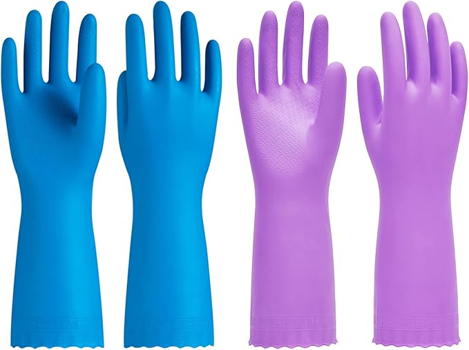 PACIFIC PPE 2 Pairs Dishwashing Cleaning Gloves with Latex free, Cotton lining, Kitchen Gloves (Purple+Blue, Small)