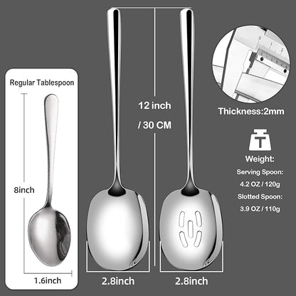 SOLEADER Extra Large Serving Spoons for Buffet, 12 Inch Stainless Steel Serving Spoons, Big Spoons for Serving Food, Pack of 6