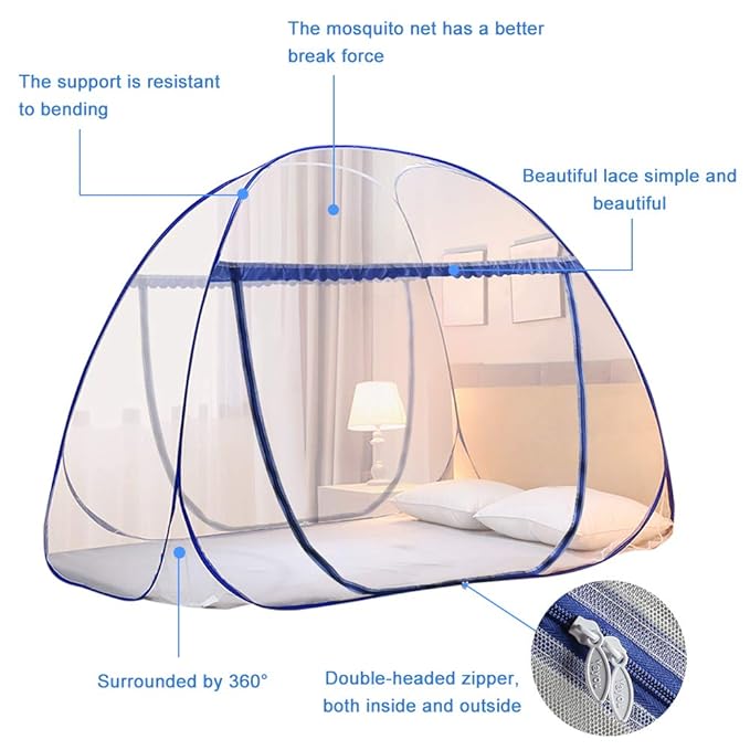 Portable Pop-Up Mosquito Net Tent for Bed Baby Adults Trip, L79 x W71 x H59 inch Large Folding Mosquito Netting with Net Bottom, 2 Entries, Suit for Twin to King Size Bed