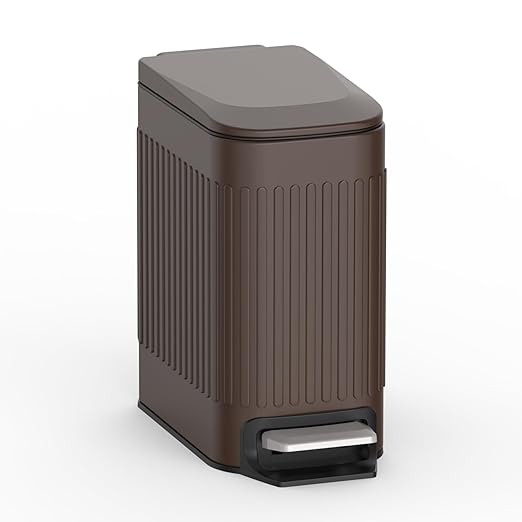 TrashAid Slim Bathroom Trash Can with Lid Soft Close, 6 Liter/1.6 Gallon Stainless Steel Small Garbage Can with Removable Inner Bucket, Step Pedal, Slim Wastebasket for Toilet, Office, Bedroom, Brown