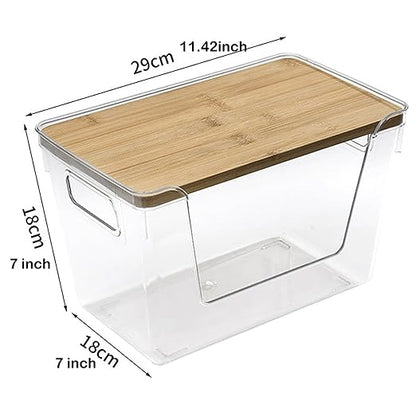 Trash Bag Holders with Bamboo Lids 2 Pack, Garbage Bag Dispenser with Lid, Open Front Stackable Storage Bins, Storage Container for Kitchen, Laundry Organization, Kitchen, Pantry,Under-Sink
