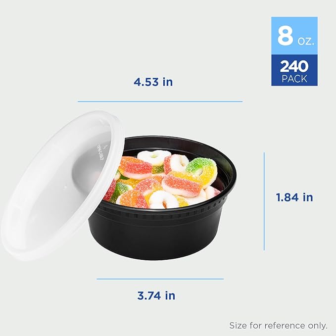 Karat [8oz - 240 ct Black PP Injection Molded Round Deli Containers with Lids (FP-IMDC8-PPB)