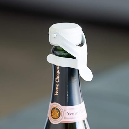 KLOVEO White Champagne Stopper - Made in Italy - Patented Seal - Durable Plastic WAF Bottle Stopper for Sparkling Wine, Prosecco, Cava