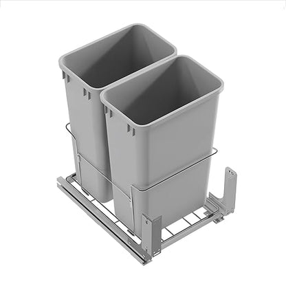 Dowell B18 Aluminum Base Wastebasket Pullout with Door Mount and Two 50Qt/13Gal Plastic Bins (4012 0218+50x2)