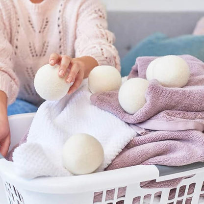 Raffaelo Wool Ball, Wool Dryer Balls XL Premium Reusable Natural Fabric Softener Pet Fur Hair Remover - Set of 6PCS (White)
