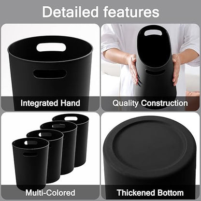 4 Pack Small Trash Can for Bathroom - 3 Gallon/12-Liter Wastebasket, Round Plastic Garbage Container Bin for Bedroom Office Black.