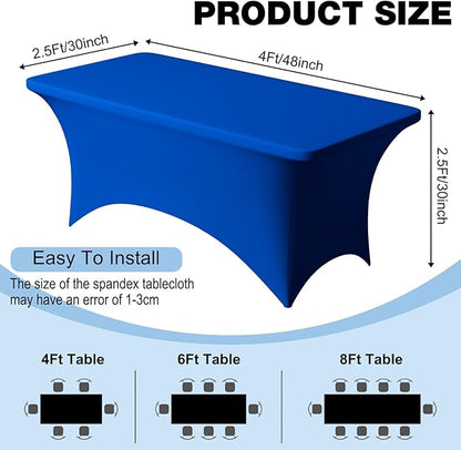 Trlyc 2 Pack 4FT Spandex Table Cloth - 48 x 30 Inch Rectangular Stretch Tablecloth, Wrinkle Resistant Scretch Table Cover for Wedding, Party, Banquet, Picnic, Outdoor Decoration (2Pcs,Royal Blue)