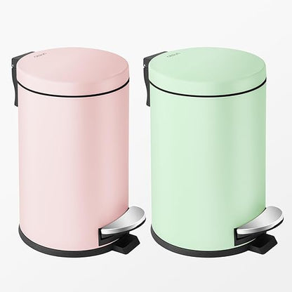 Cesun 1.2 Gallons Small Green Trash Can, Bathroom Garbage Can with Lid and Foot Pedal, Mini Round Wastebasket for Bathroom, Bedroom, Office, 4.5 Liters / 1.2 Gallons, Green