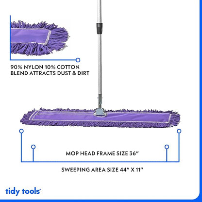36 Inch Purple Commercial Dust Mop & Floor Sweeper with Extendable Handle – Mop for Hardwood, Tile, and Concrete Floor Cleaning