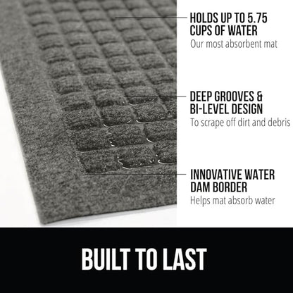 GORILLA GRIP Front Door Mat, 35x23, Indoor Outdoor Ultra Absorbent HydroAbsorb Doormat, Absorbs Up to 5.7 Cups of Water, Stain and Fade Resistant, Rubber Backing Doormats, Captures Dirt, Gray