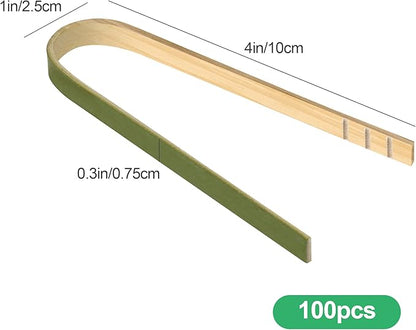 100 Pcs Mini Bamboo Tongs, 4 Inch Wooden Disposable Cooking Utensils, Charcuterie Boards Accessories, Natural Toast Tongs for Cooking and Serving Food