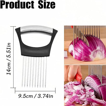Stainless Steel Onion Slice Holder, 2026 New Upgraded Vegetable Slicer Cutter, Chopper Slicing Assistant Tool for Meat, Onion, Potato, Tomato Home Kitchen Tools (1pcs)