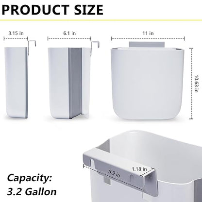 Soddeph 3.2 Gallon Foldable Hanging Trash Can for Cabinet Door,Kitchen Compost Bin,Wall-Mounted Plastic Garbage Can for Countertop or Under Sink, Bathroom and RV,No Lid (White)