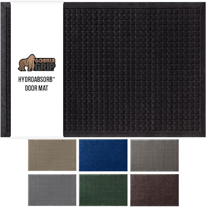 GORILLA GRIP Front Door Mat, 72x24, Indoor Outdoor Ultra Absorbent HydroAbsorb Doormat, Absorbs Up to 2.75 Cups of Water, Stain and Fade Resistant, Rubber Backing Doormats, Captures Dirt, Black