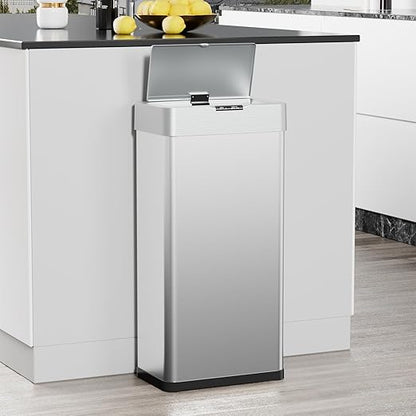 TLSUNNY 18.5 Gallon Motion Sensor Trash Can,Touchless Automatic Garbage Can,Brushed Stainless Steel Smart Bin,with Bag Holder,Soft Close Lid,for Kitchen,Office,RV,Bedroom,Living Room (Silver, 70L)