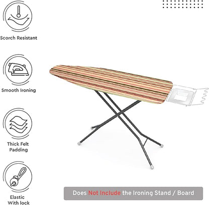 Encasa XO Ironing Board Cover and Pad - Thick 4mm Felt, Heat & Scorch-Resistant, Fits Medium Boards 42"x14", Elastic Bungee Cord Tightening, Easy Fit, Stain-Safe Dye, Multistripe