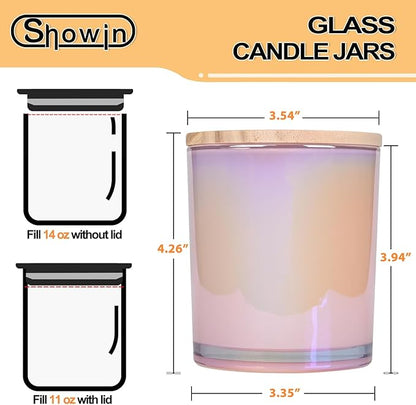 Thick Candle Jars for Making Candles 12 Pcs, 14 OZ Empty Jars with Wood Lids for Candle Making, Sample Container, Glitter Pink