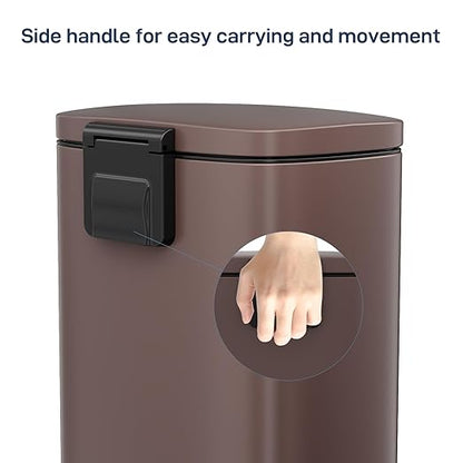 Arlopu 8 Gallon Step Trash Can, Stainless Steel Garbage Bin, Soft-Close Rubbish Bin with Removable Plastic Inner Bucket, Fingerprint-Proof, Lid Dustbin, Suit for Kitchen Home (Brown, 30L)