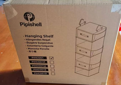 Pipishell Hanging Closet Organizer 6-Shelf, Hanging Shelves for Closet with 3 Removable Drawers & Side Pockets for Bedroom or Garment Rack, 12' x 12' x 43.3', Dark Gray