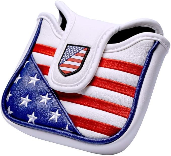 PLUSKER USA Square Heel Shaft Mallet Putter Cover - Magnetic Closure Patriotic Stars and Stripes American Flag Synthetic Leather Headcover