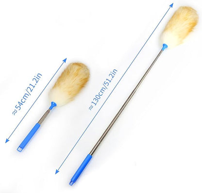 Wool Lambswool Extendable Cleaning Brush Duster 21.2-51.2in,Anti-Static with Stainless Steel Extension Pole,Comfortable Grips,for Office,Home,Car,Piano,Guitar and Other Stringed Instruments