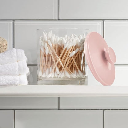 mDesign Small Modern Apothecary Storage Organizer Canister Jars - Acrylic Containers for Bathroom, Organization Holder for Vanity, Counter, Makeup Table, Lumiere Collection, 2 Pack, Clear/Light Pink
