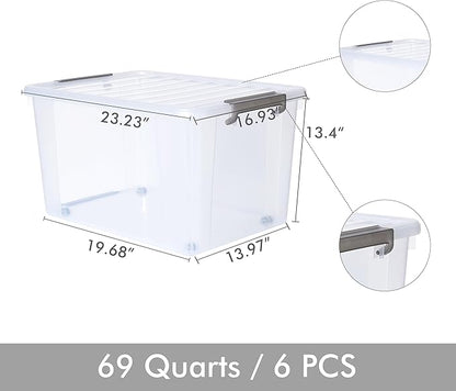 Citylife 6 Packs 69 QT Plastic Storage Bins with Lids Large Stackable Storage Containers for Organizing Clear Storage Box for Garage, Closet, Kitchen