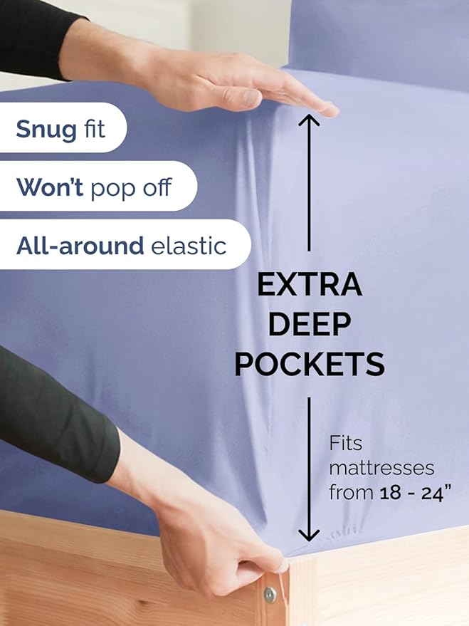 Extra Deep Pocket Twin XL Sheets - 3 Piece Breathable & Cooling Bed Sheets - Hotel Luxury Bed Sheet Set - Soft, Wrinkle Free & Comfy - Easily Fits Extra Deep Mattresses - Deep Pocket Lavender Sheets