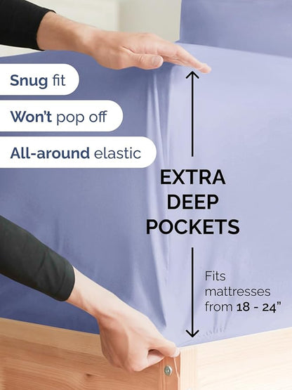 Extra Deep Pocket Twin XL Sheets - 3 Piece Breathable & Cooling Bed Sheets - Hotel Luxury Bed Sheet Set - Soft, Wrinkle Free & Comfy - Easily Fits Extra Deep Mattresses - Deep Pocket Lavender Sheets