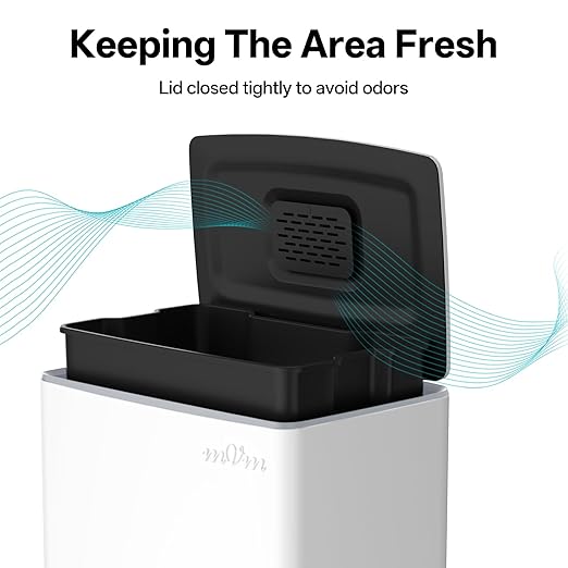 mVm 10.6 Gallon Heavy Duty Step Trash Can with Lid, Foldable Foot Pedal Bin for Kitchen Office Dormitory Home Rooms (White)