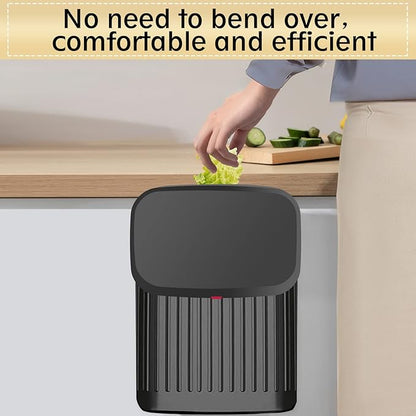 GloDeals Kitchen Hanging Trash Can with Lid, 2.1Gal/ 8L Stainless Steel Trash Can Compost Bin Counter Top, Wall-Mount Indoor Kitchen Trash Bin for Cabinet, Under Sink, Bathroom (Black)