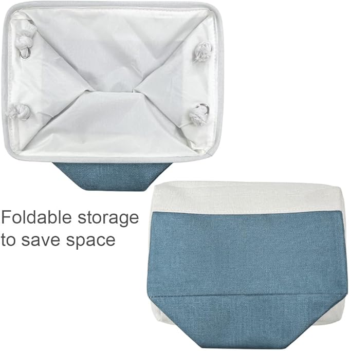 Storage Basket for Organizing - 17X15X12 inch 2 Pack Canvas Storage Bin for Shelves, Fabric Storage Cubes for Cloth Decorative Books Nursery (White & Green)