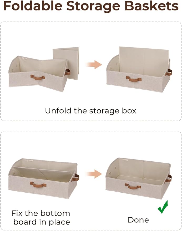 StorageWorks Closet Storage Bins, Trapezoid Organizer Box for Shelves, Fabric Clothes Bin, Foldable Organizing Baskets with Handles, Large, Brown and Beige, 3-Pack
