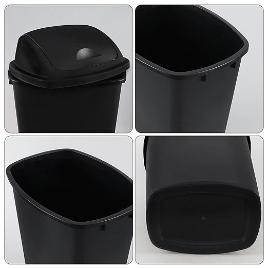 13 Gallon / 50 L Swing Lid Tall Kitchen Trash Can, 4-Pack, Restaurants, Garage, Classroom, Office Garbage Bins, Black