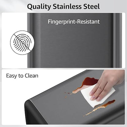 Mbillion 2.4 Gal (9L) Stainless Steel Open - Top Trash Can with Removable Inner Bucket - Sleek Metal Small Waste Basket for Bathroom Office,Brushed Black