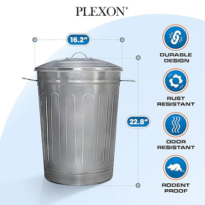 Plexon 13-Gallon Galvanized Steel Round Trash Can with Lid