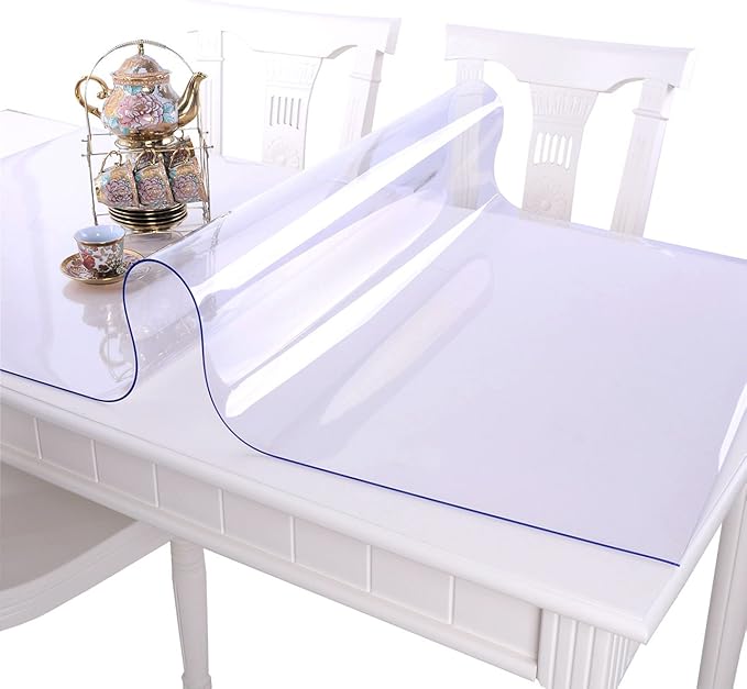 NECAUX Custom 32 x 52 Inch Clear Table Cover Protector, 1.5mm Thick Plastic Scratch Resistent Heavy Duty Desk Pad Mat Non-Slip Tablecloth Protector for Coffee Table, Sofa Table, Media Stand